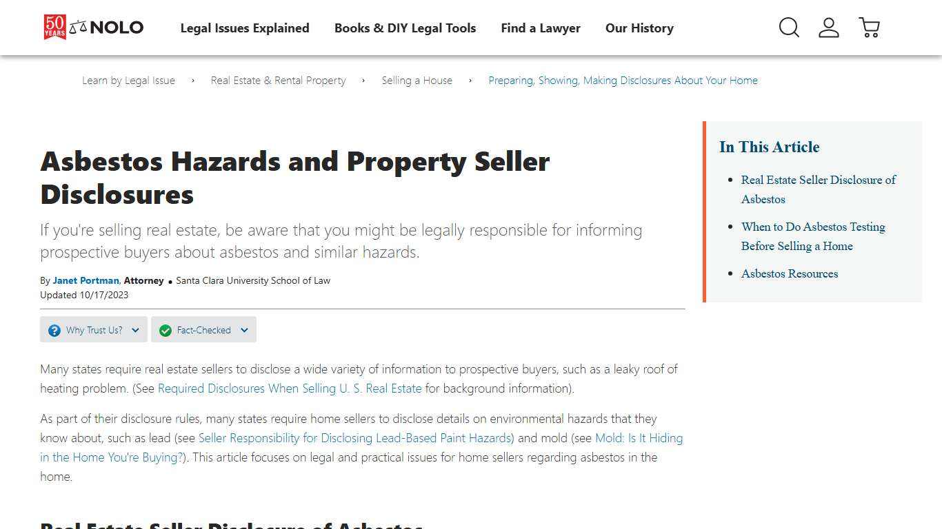 Asbestos Hazards and Seller Disclosures