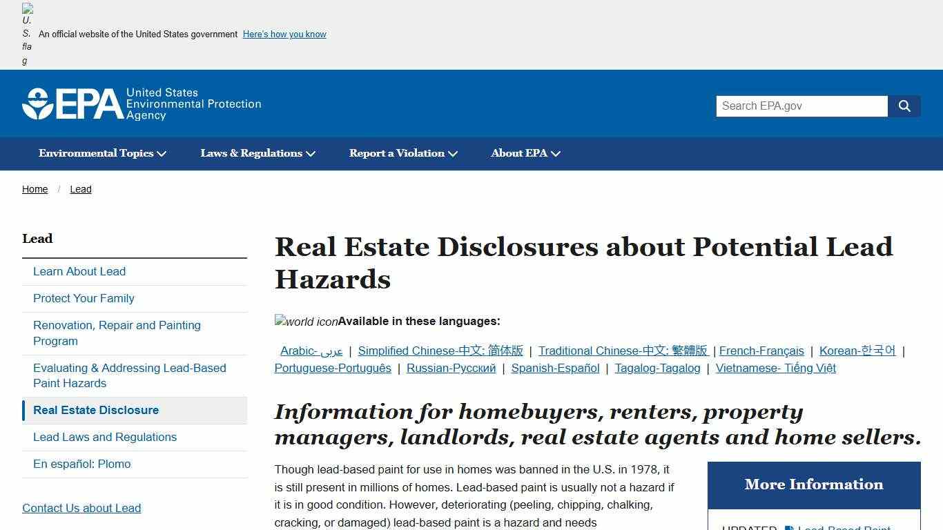 Real Estate Disclosures about Potential Lead Hazards | US EPA